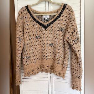 Absolutely Creative Distressed vneck metallic popcorn sweater NWT size medium